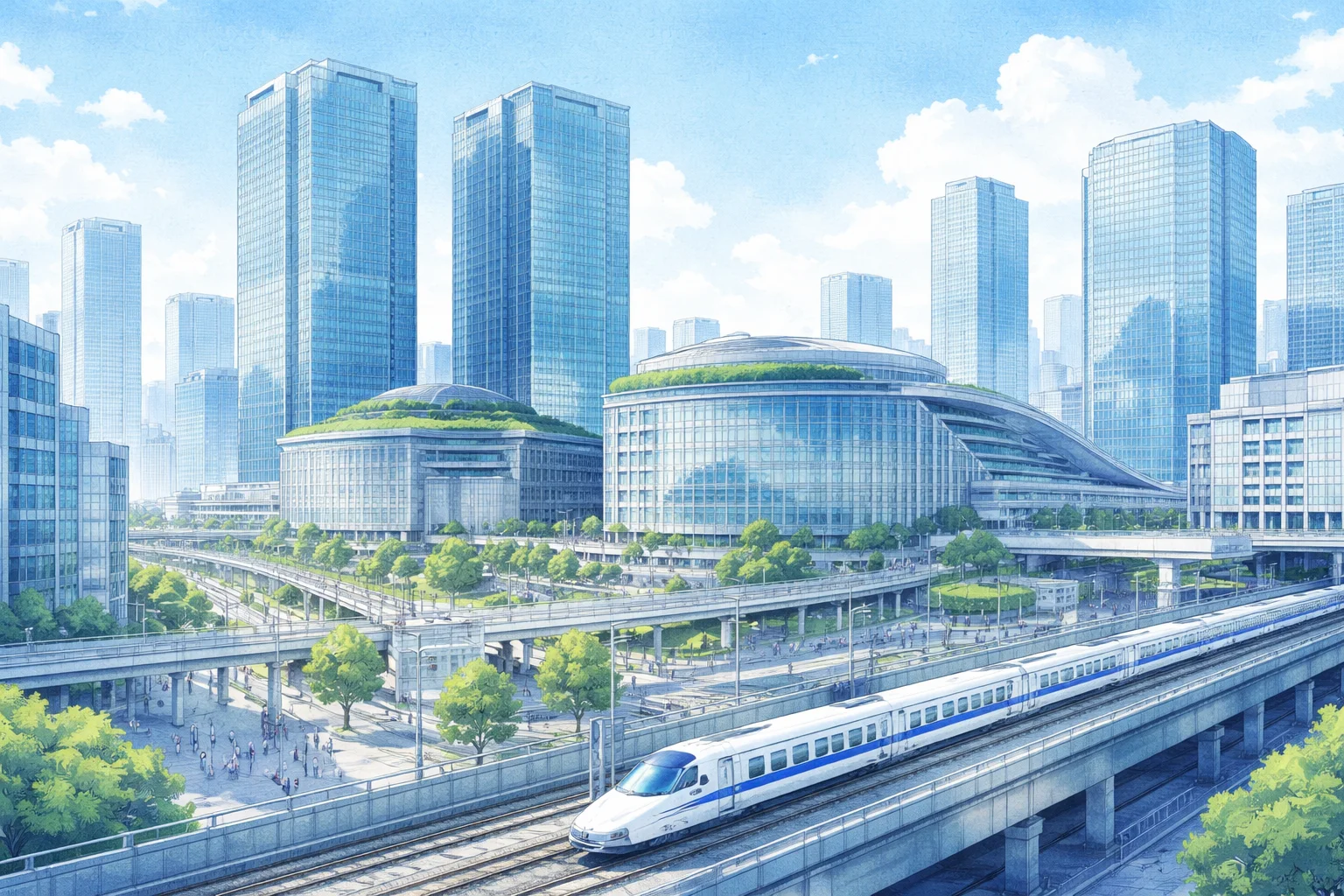 大阪駅エリアの街並みイラスト