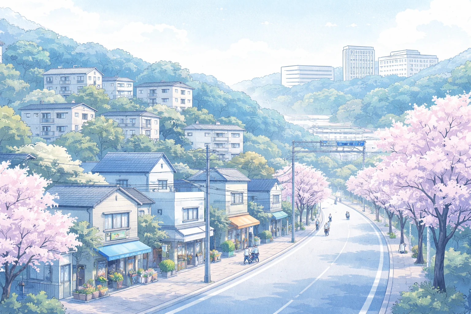 生田駅周辺の街並みイラスト