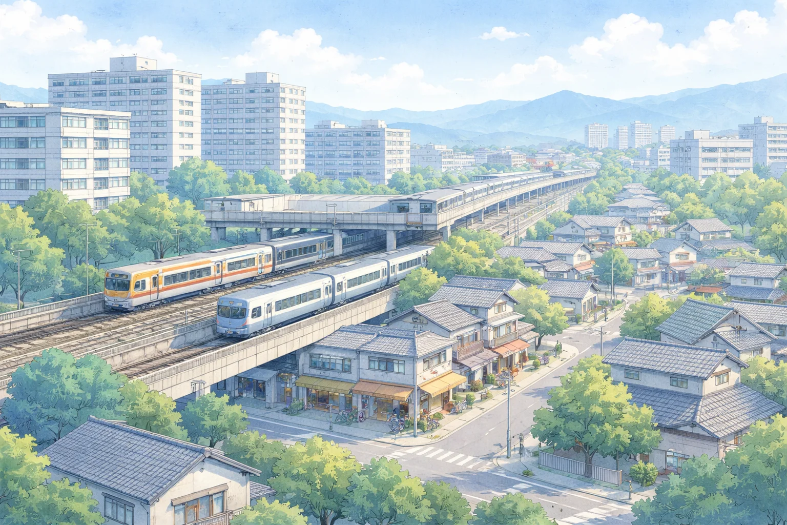 刈谷駅エリアの街並みイラスト