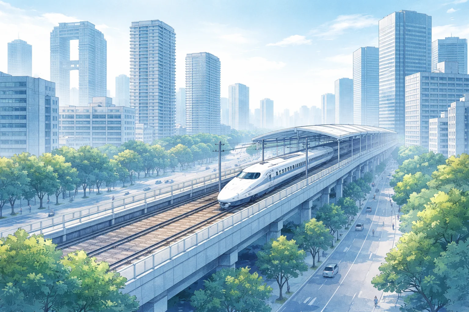 新大阪駅周辺の街並みイラスト