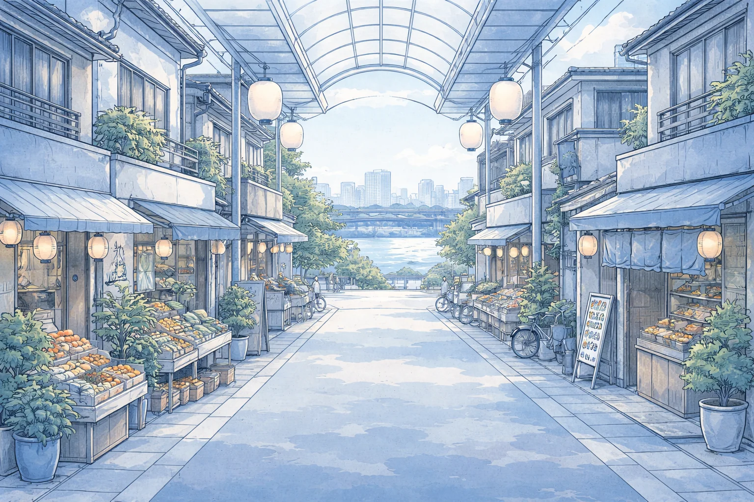 塚本エリアの街並みイラスト