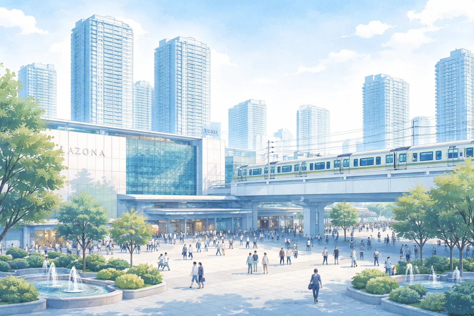 川崎駅エリアの街並みイラスト