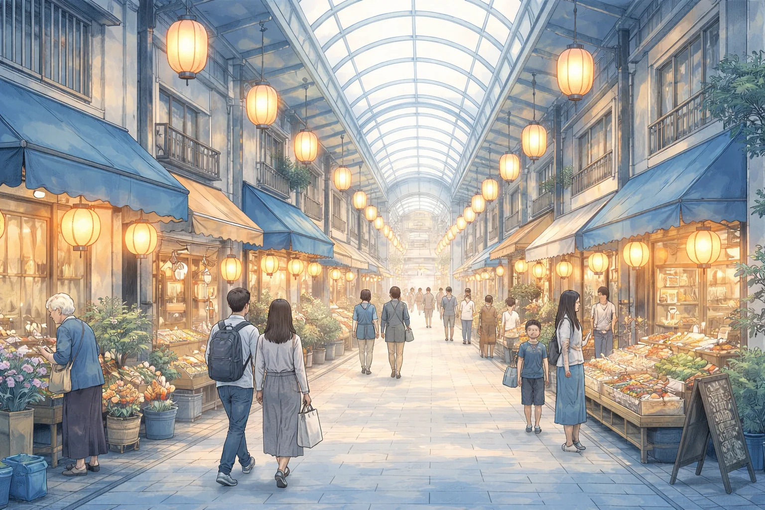 新小岩の下町商店街のイラスト